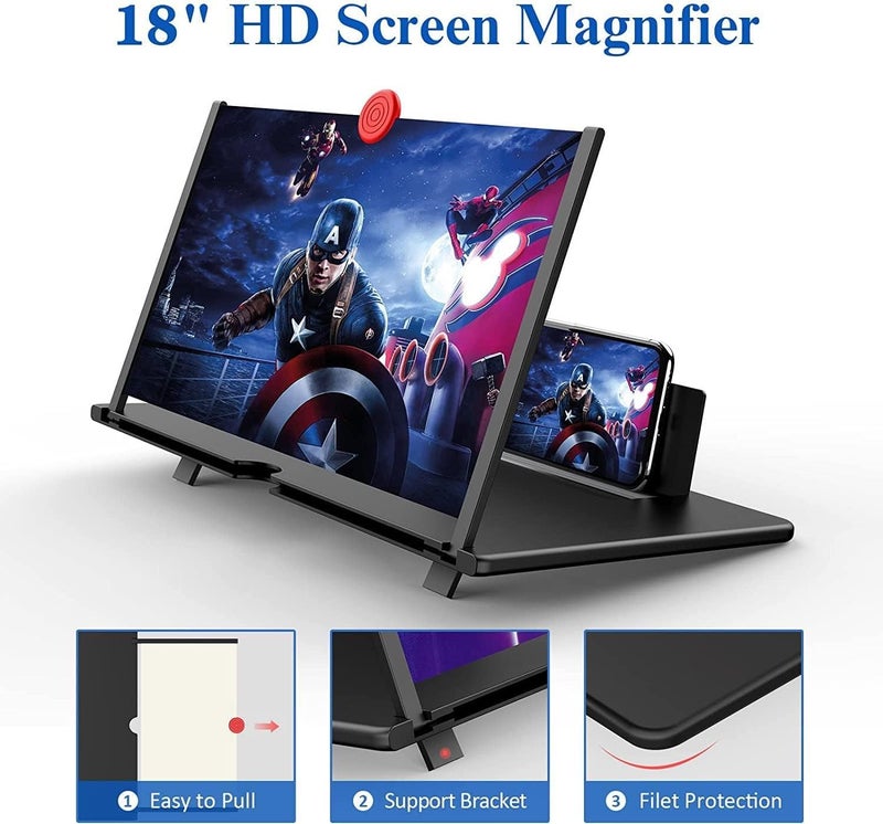 Kerfulty 18" Screen Magnifier for Cell Phone – 3D HD Magnifing Screen Enlarger Projector for Movies Videos and Gaming – Foldable Phone Stand Holder with Screen Amplifier–Supports All Smartphones (Black-18inch) - Image 2